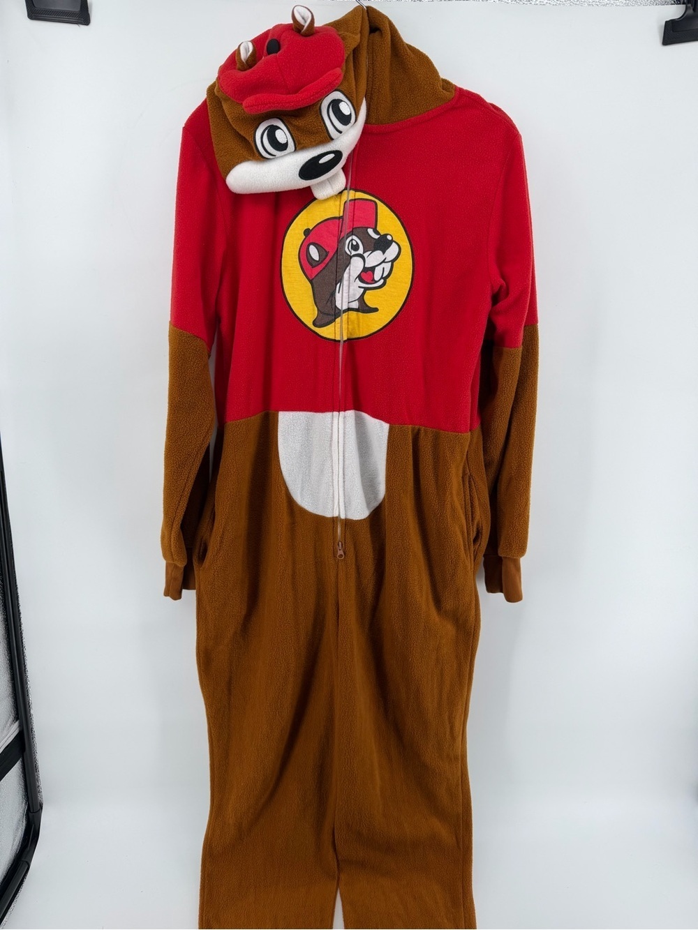 Buc-ee's Beaver Mascot Hooded Onesie Pajamas Adult S/M Fleece Costume